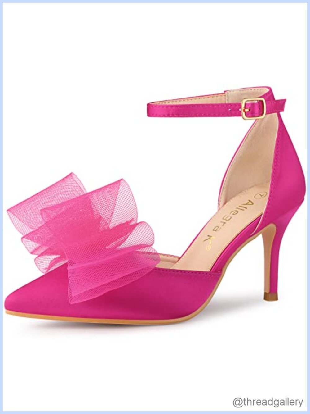 Satin Bow Tie Ankle Strap Stiletto High Heels Pointed Toe Pumps